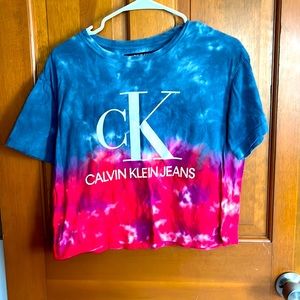Calvin Klein size small, tie dyed shirt. Red, blue and white. Great condition